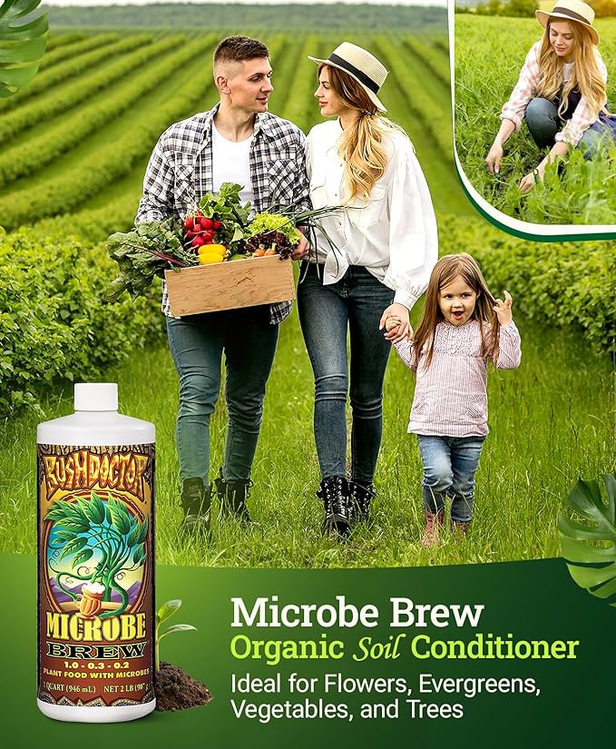 FoxFarm Bushdoctor Microbe Brew - Liquid Macro & Micronutrients, Enhances Root Efficiency, Growth & Nutrient Uptake - Soil Revitalizer- NPK 1.0-0.3-0.2 (Quart)