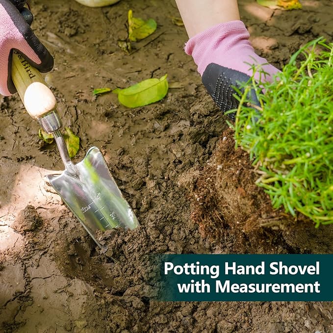 Berry&Bird Garden Tool Set- 3PCS Stainless Steel Gardening Tool Sets with Wooden Handle Trowel Weeding Fork & Digging Shovel Hand Tool Kit for Planting, Ideal Gardening Gift for Women & Men