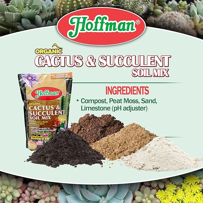 Hoffman Organic Cactus and Succulent Soil Mix to Provide Proper Drainage and Improve Growth in Cacti, 10qts, 5 Pack