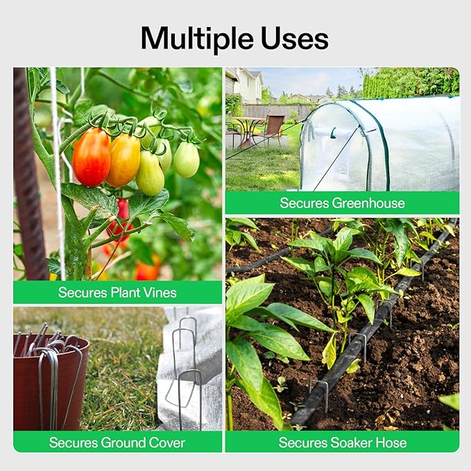 VIVOSUN 6 Inch 100-Pack Landscape Staples, Galvanized Steel Garden Stakes 11 Gauge U-Shaped Pins for Weed Barrier Fabric, Soaker Hose, Holding Fence