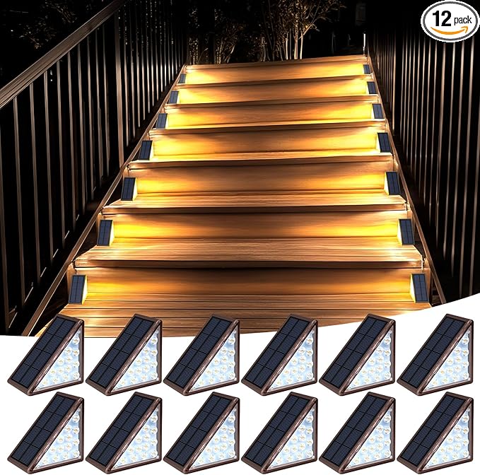 Solar Step Lights for Outside, Waterproof IP67, Outdoor 12 Pack, Solar LED Step Lights for Stair, Deck, Patio, Garden