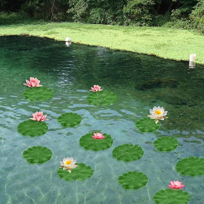 6Pcs Fake Lily Pads, 3 Sizes Floating Lily Pads for Ponds, Artificial Lily Pads Decorations, Realistic Pond Plants Decor for Pool Patio Aquarium Fountain