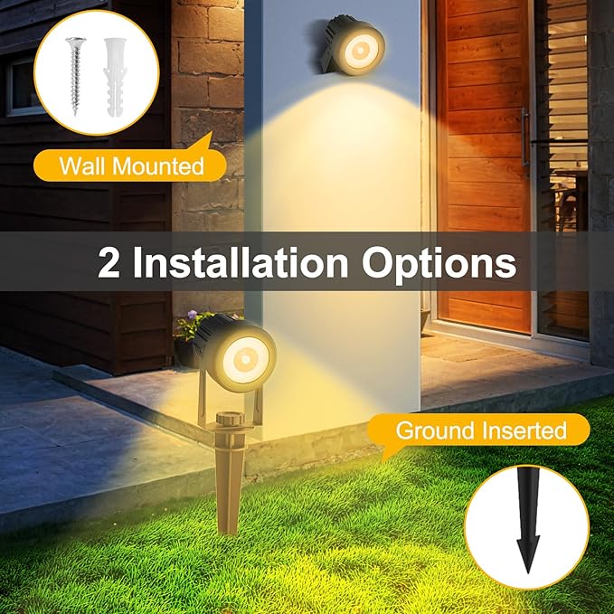 T-SUNUS 6-in-1 Solar Spot Lights for Outdoor Warm White 3000K Landscape Spotlight IP65 Waterproof Separated Panel Uplights with 9.8ft Cable Auto On/Off for Tree Yard Lawn House Driveway Pathway Pool