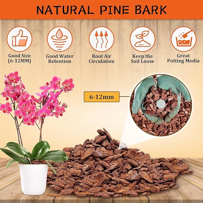 Legigo 10 Quarts Organic Orchid Potting Bark- All Natural Orchid Bark Potting Mix Pine Bark Wood Chips for Houseplant Mulch, Orchid Plants Root Development