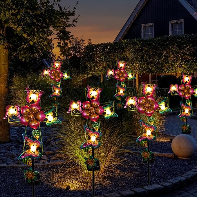 Solar Cross Garden Lights, 2 Pack Solar Butterfly Stake Lights Cemetery Decorations for Grave, Jesus Cross Sympathy Memorial Gifts for Mother Grandma, Metal Garden Art for Yard Lawn Patio Decor