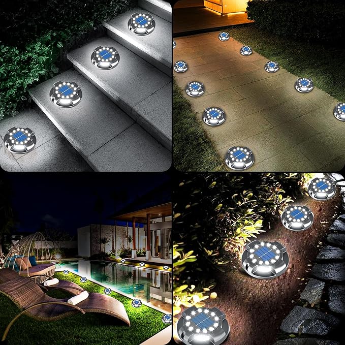 Solar Pathway Lights Outdoor 12 Packs, Bright White 16 LEDs Solar Ground Lights Walkway Lights with Side Light, Waterproof Solar Deck Light for Yard Walkway Garden Poolside Driveway Decorations