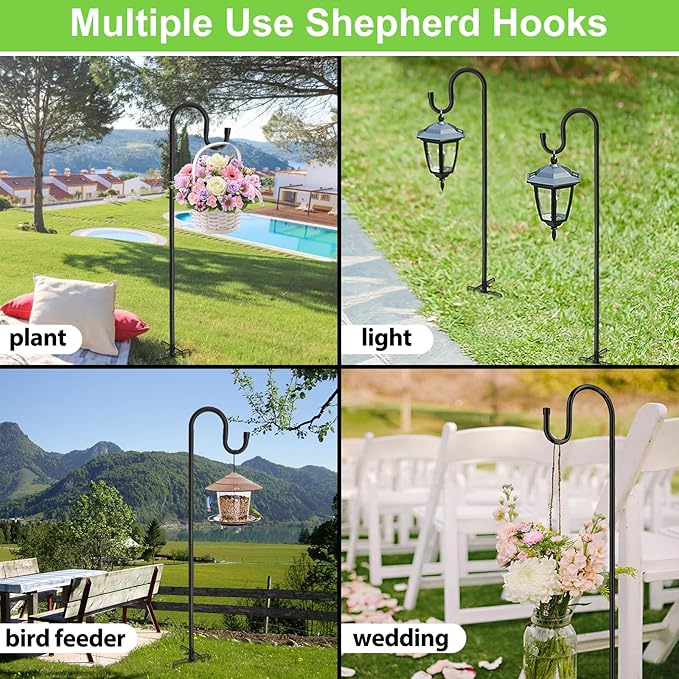 Shepherds Hooks, 78" Bird Feeder Pole for Outdoor, 4/5” Thick Hummingbird Feeders Stand Heavy Duty, Hanging Plant Hanger Stake with 5-Prong Base, Metal Shepard Stick
