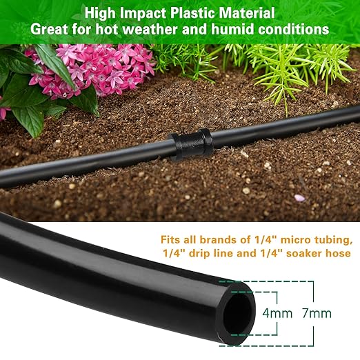 1/4 Inch Drip Irrigation Fittings Kit：200 Pieces Drip Irrigation Parts with Sharp End for 1/4" Drip Tubing Barbed Connectors for Home Garden 85 Couplings 60 Tees 20 Elbows 25 Plugs 10 Crosses