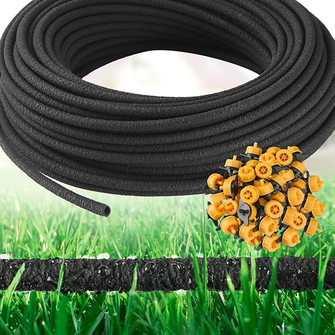 Sasylvia 1/4 in Drip Irrigation Tubing Soaker Hose System with 2GPH Drip Irrigation Emitters, Porous Drip Line Irrigation for Vegetable Garden Beds, Planters, Flower(20 Pcs,200ft)