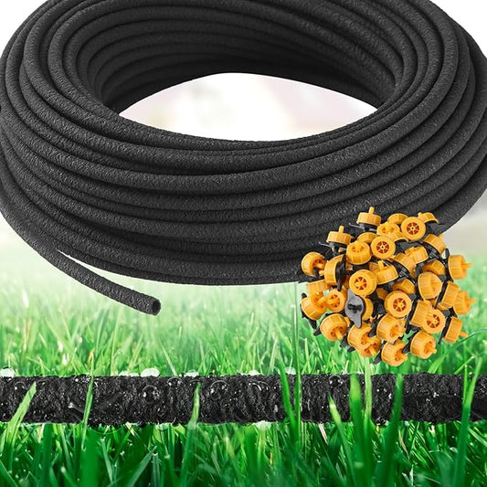 Sasylvia 1/4 in Drip Irrigation Tubing Soaker Hose System with 2GPH Drip Irrigation Emitters, Porous Drip Line Irrigation for Vegetable Garden Beds, Planters, Flower(20 Pcs,200ft)