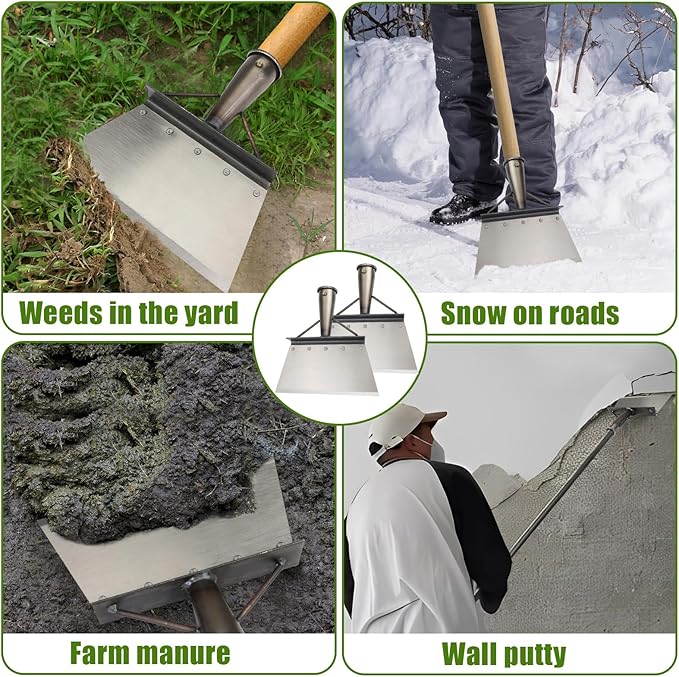 2Pcs Multifunctional Garden Cleaning Shovel Set, Garden Spade Shovel, Farm Weeding Planting Shovel Gardening Scraper Shovel, Manganese Steel Flat Shovel Not Include Pole (21cm/8.2in)