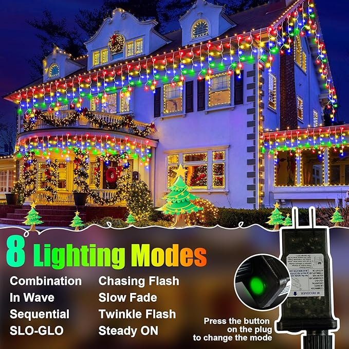 49FT 450LED F8 Upgraded Christmas Lights Decorations - 8 Modes Waterproof Outdoor Fairy String Lights With Memory and Timer - Plug-in for Holiday, Party, Wedding, Home, Roof