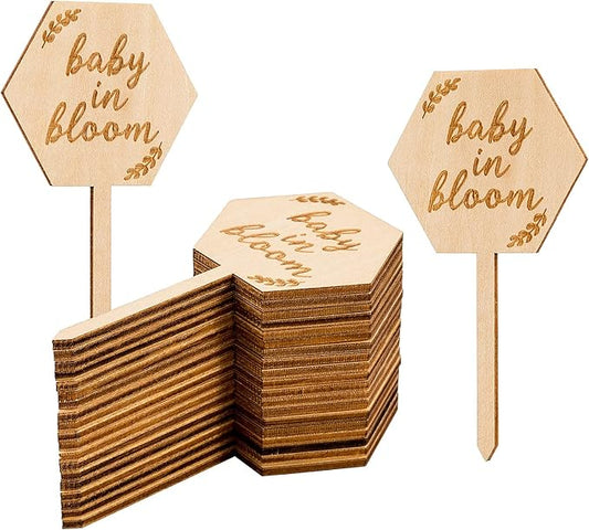 Baby in Bloom Succulent Tags Baby Shower Favors Gifts, PARBEE 20PCS Hexagon Plant Stakes Labels Gift Wooden Garden Stakes Succulent Plant Markers