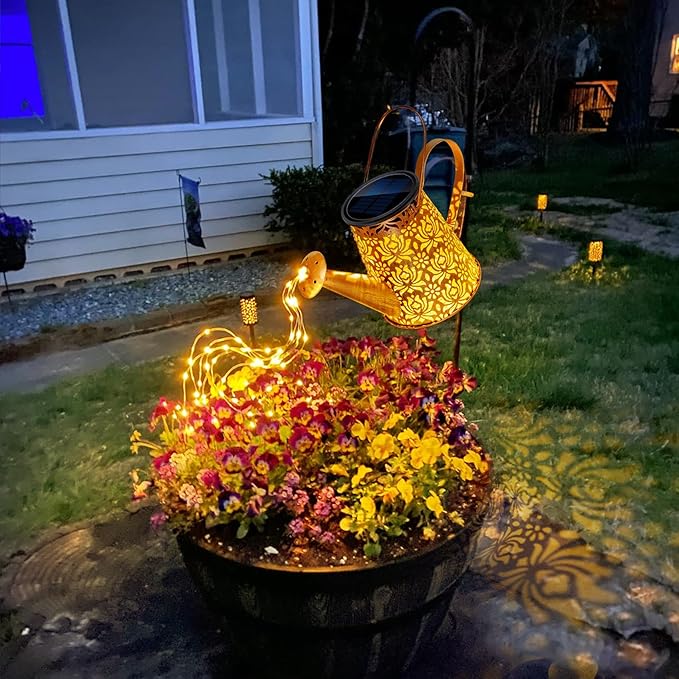 Watering Can Light Solar Powered: Garden Lights Waterproof Outdoor Yard Decoration - Flower Lanterns Hanging Patio Proch Pathway Decor - Gardening Birthday Gifts for Women Mom Wife Grandma