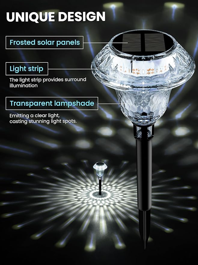 SOLPEX Solar Pathway Lights Garden Decor for Yard, Garden Lights Solar Powered Waterproof Landscape Lighting, Solar Outdoor Lights Porch Decor for Path Walkway Driveway (6 Pack Cold White)