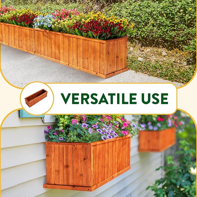 IDZO Wooden Window Box 40 in, Spacious Wooden Planter Boxes with Convenient Drainage Holes, Durable Oil Coated Window Box for Flowers & Plants, Decor Garden, Balcony, Backyard, Easy Assembly
