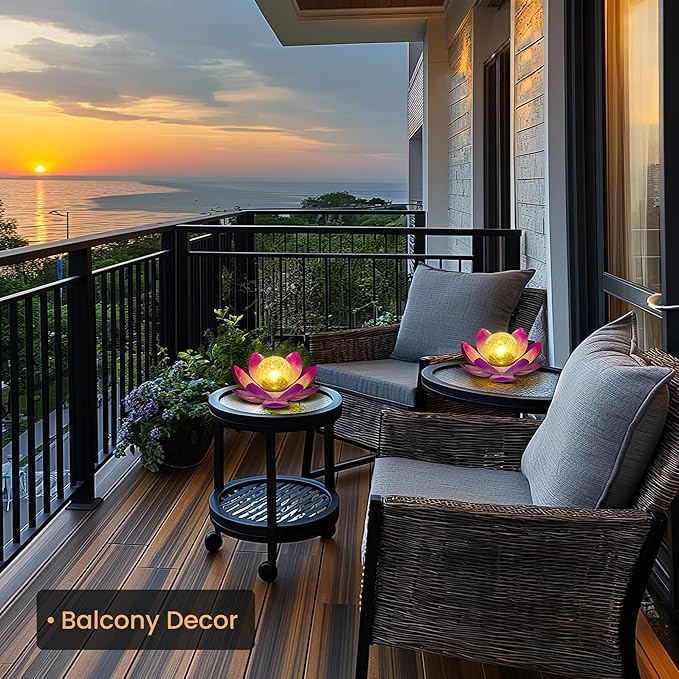 GIGALUMI Solar Light Outdoor Garden Decor, Lotus Flower Light Crackle Globe Glass Lantern Outdoor Table Decor Waterproof for Patio, Lawn, Pathway, Pool, Pond, Christmas Gift (Pink Petal)