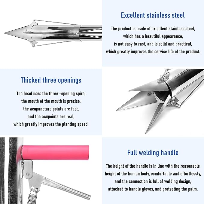 AIWFL Seedling Transplanter Long Double Handled Bulb Planter Tools Vegetable Young Plant Manual Plant Transplanter Stainless Steel Planting Garden Tools