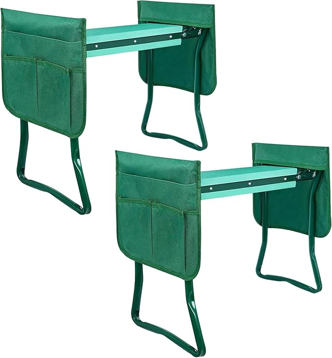 iPower Garden Kneeler and Seat Foldable Kneeling Bench with Sturdy Soft EVA Foam Pad for Outdoor, Fishing, Camping, 4 Tool Pouches Included, 2 Pack