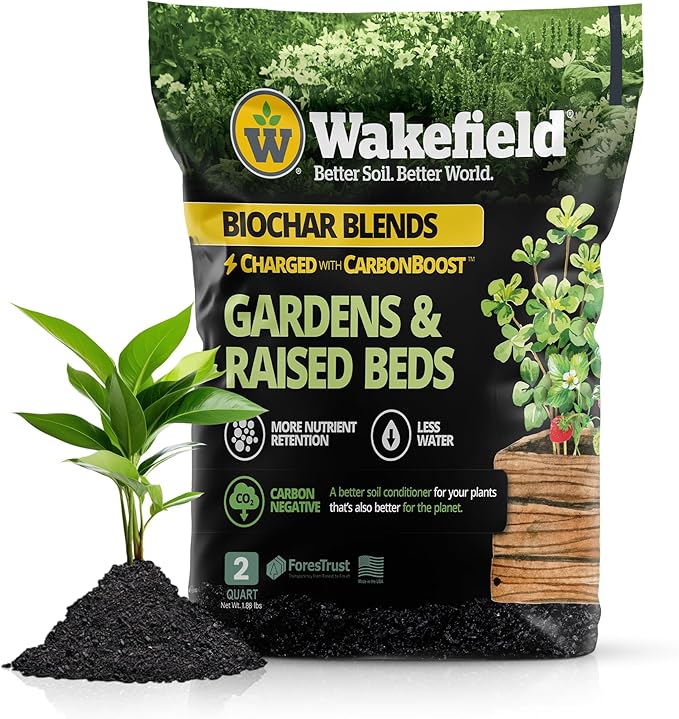Wakefield Premium Biochar Blend with CarbonBoost & Advanced Probiotics - Ultimate Organic Potting Soil Mix for House Plants, Gardens and Raised Beds - Enhanced Water & Nutrient Retention - 2Quarts