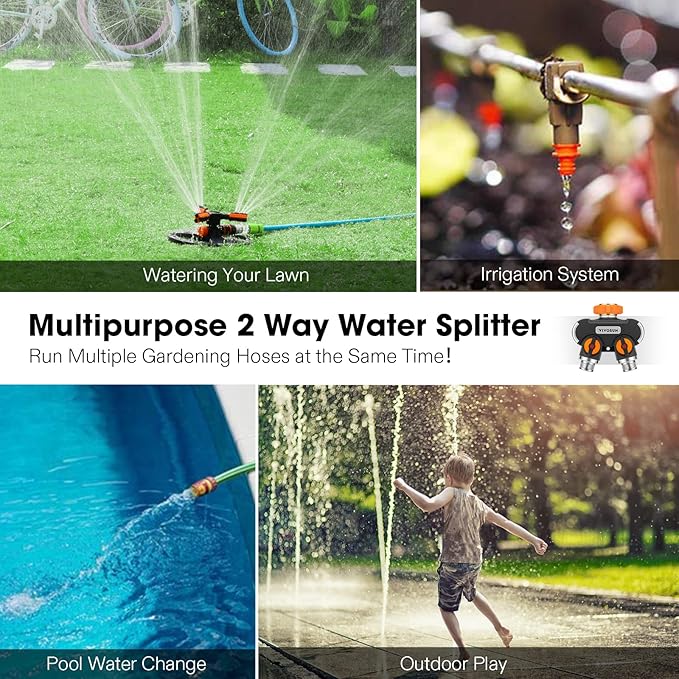 VIVOSUN Garden Hose Splitter 2 Way Heavy Duty, Upgraded Highly Durable Dual Water Hose Connector, Faucet Adapter with Comfortable Rubberized Grip for Drip Irrigation, Lawns