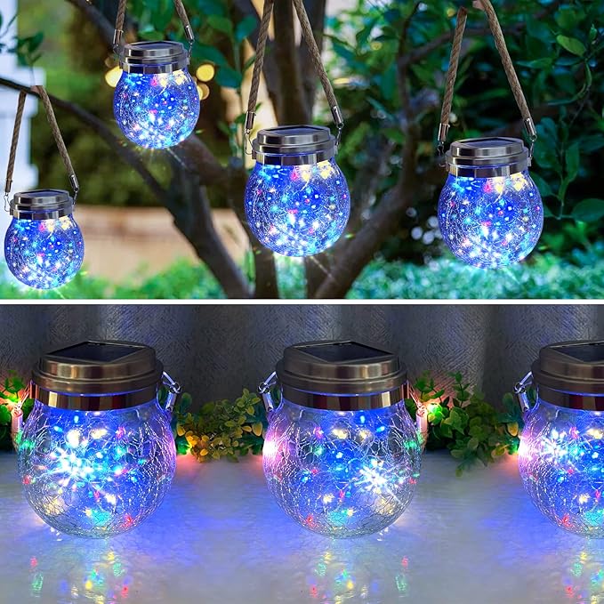 Hanging Outdoor Solar Lights, 2 Pack 30LED Lanterns Decorative Outdoor Lights,Solar Powered Waterproof Landscape Lights with Handle for Tree Yard Garden Patio Fence Holiday Decor(Multicolor)