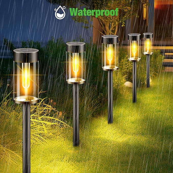 nipify LED Solar Pathway Lights Outdoor, 4 Packs Waterproof Solar Powered Walkway Light, Auto On/Off Solar Yard Lighting for Garden Lawn Path Outside Sidewalk(Warm White)
