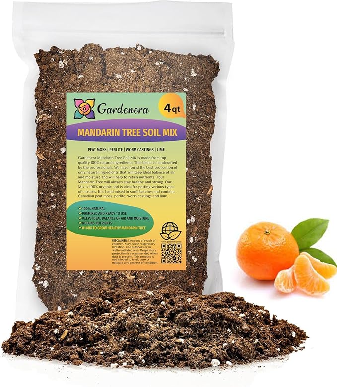 Premium Potting Mix for Mandarin Trees - Quick Drain Soil Blend for Perfectly Rooted and Thriving Plants - 4 Quart