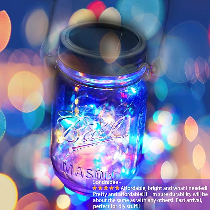 30 LED 10 Packs Mason Jar Lights with Hangers Colorful Solar Mason Jar Lids Fairy String Light Outdoor for Patio Yard Garden Decor Christmas Wedding Party Lights (NO Jars)