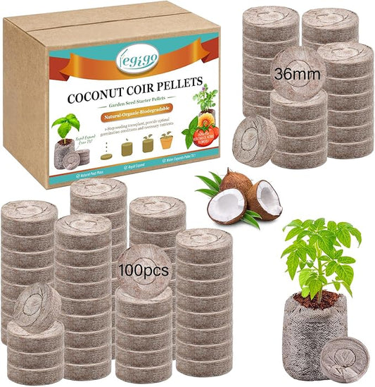 Legigo 100 PCS Coco Coir Pellets Seed Starter, 35mm Coconut Coir Seed Starter Pods for Seedlings, Compressed Seed Plant Starter Soil Pods Plugs for Starting Seed Planting Herbs Flowers Vegetables