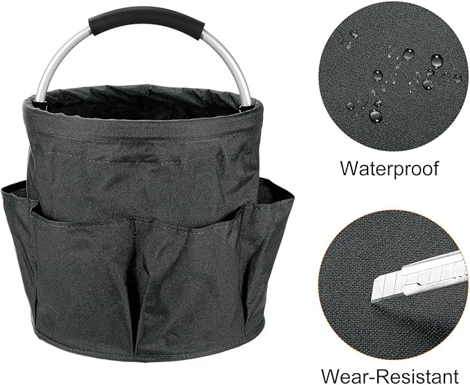 HARFINGTON Garden Tool Bag 17L Large Oxford Waterproof with Pockets Garden Tote Bag Gardening Plant Tool Organizer Storage Carrier Store for Outdoor Women Men, Black