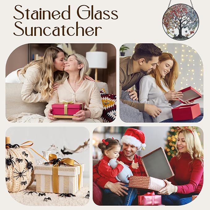 Tree of Life Garden Sun Catcher, Stained Glass Window Hanging, Suncatchers for Windows Hanging, for Friends, Family, and Women 6.31 * 6.31