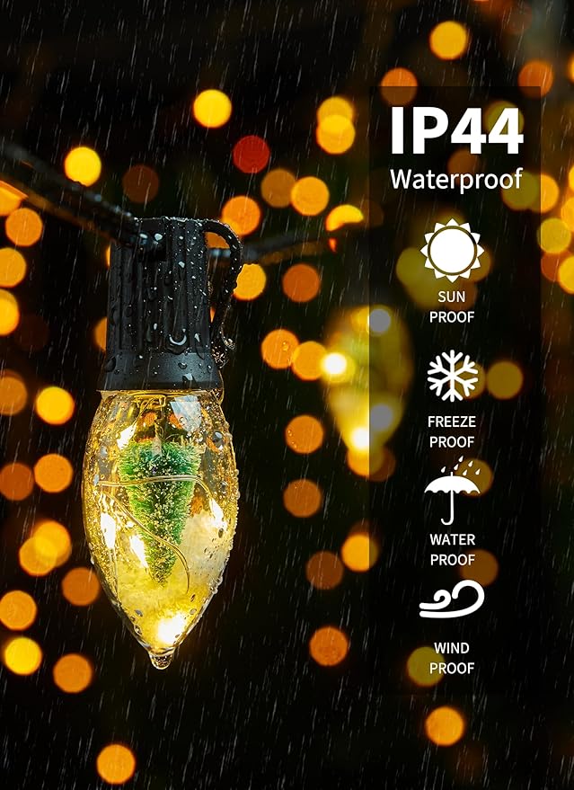 C9 LED Christmas Lights Outdoor, 25 Ft C9 String Lights with 20 Shatterproof LED Bulbs, 3 Light Mode, Connectable Waterproof Christmas Tree Lights for Outside Indoor Holiday Garden Decor, Warm White