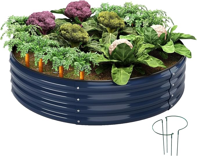 Galvanized Metal Planter Round Raised Garden Bed Kit for Gardening Outdoor，2x2x1ft Planter Grow Garden Box Raised Flower Bed，Round Galvanized Planter Outdoor Metal Fire Pit Ring