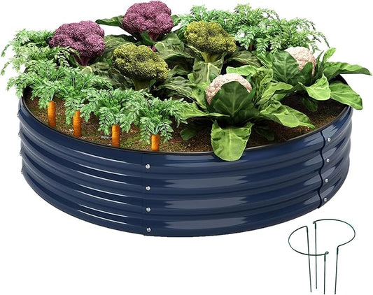 Galvanized Metal Planter Round Raised Garden Bed Kit for Gardening Outdoor，2x2x1ft Planter Grow Garden Box Raised Flower Bed，Round Galvanized Planter Outdoor Metal Fire Pit Ring