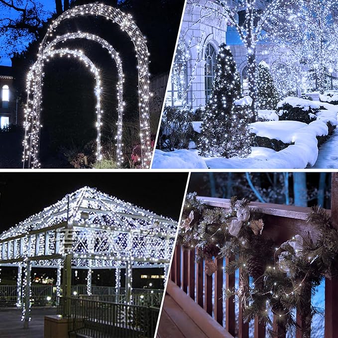 kolpop Cool White Solar Fairy Lights Outdoor, 32FT 80LED Twinkle Light Outdoor Waterproof, 8 Modes Copper Wire Mini Solar String Lighting for Garden Christmas Tree Outside