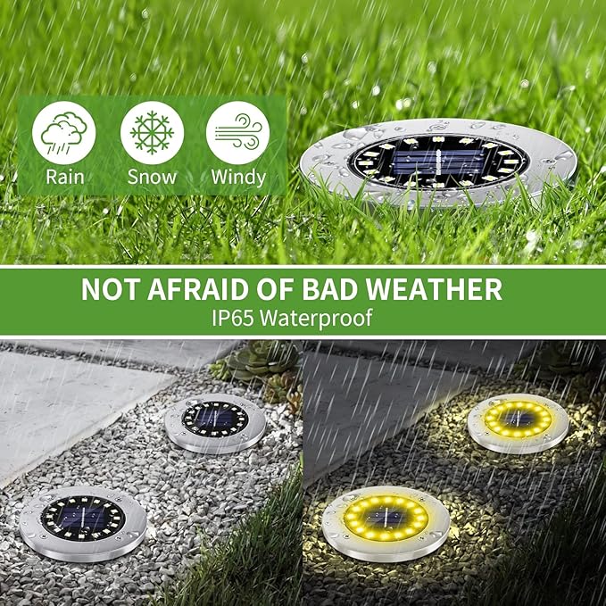 NFESOLAR Solar Lights Outdoor with 16 LEDs, Bright Solar Ground Lights Outdoor Waterproof Solar Disk Lights for Pathway Garden Yard Lawn Walkway Driveway (Warm White 8pack)