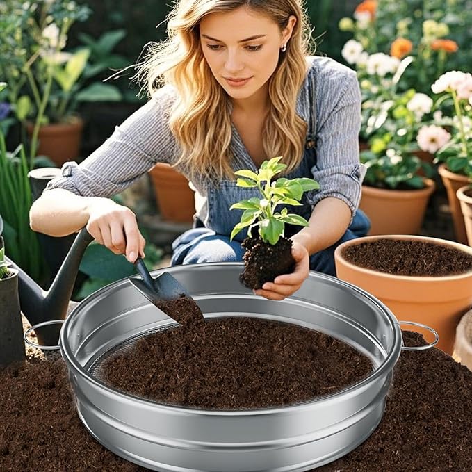 Large Soil Sifter for Gardening, Compost Sifter, Dirt Sifter, Rock Sand Sifter, Fireplace Ash Sifter, Garden Soil Sieve, Metal Gravel Wood Pellet Worm Sifter, 19 inch Heavy Duty Bin Outdoor Helper