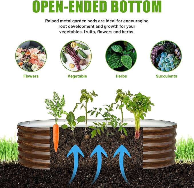 SnugNiture Galvanized Raised Garden Bed, 8x4x1.5ft Oval Metal Planter Box for Planting Outdoor Plants Vegetables