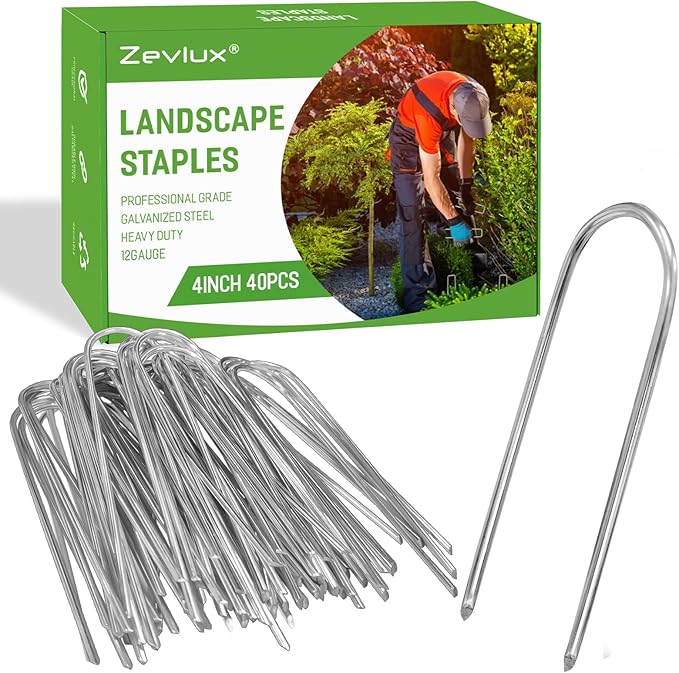 U Shape Garden Stakes 4 Inch 40 Pack 11 Gauge Irrigation Tubing Stakes,Heavy Duty Galvanized Landscape Staples for Tube, Lawns, Weed Barriers, and Landscape Fabrics, Irrigation Hose,Floor Mats
