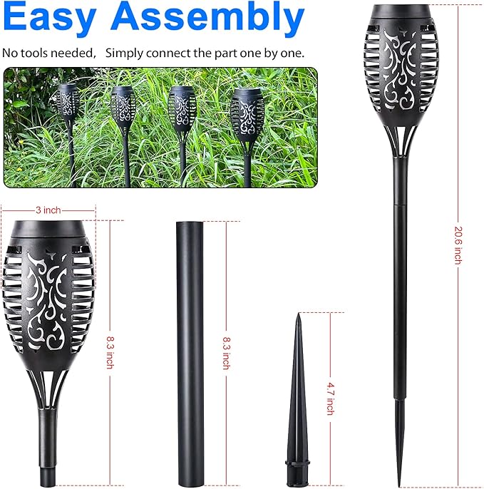 Solar Lights Outdoor 12 Pack, Solar Torch Light with Flickering Flame, Waterproof Outdoor Lighting Solar Powered Pathway Lights, Decoration Lighting for Garden Yard Patio, Auto On/Off