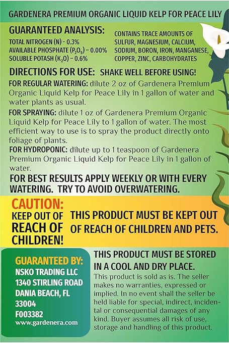 Organic Peace Lily Elixir by Gardenera - 32 oz - Premium Liquid Kelp Fertilizer for Enhancing Peace Lily Growth