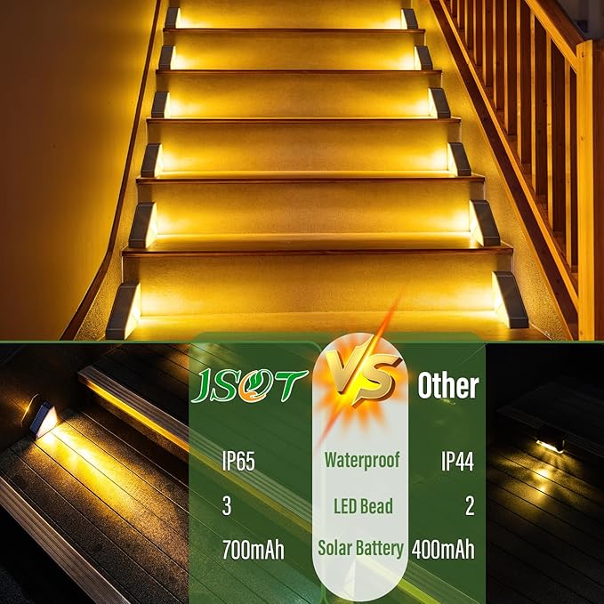 JSOT Solar Step Stair Lights Outdoor Yard Decor 10 Pack, IP65 Waterproof Deck Lighting for Outside Solar Powered, Solar Garden Light Decor for Fence, Backyard, Front Porch Step, Balcony, Wall, Patio