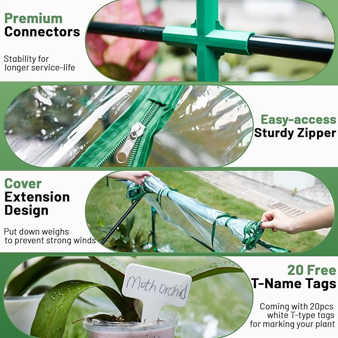 Greengro Mini Greenhouse, 71" x 36" x 36" Portable Greenhouses for Outdoors with Roll-up Zipper Door, Ground Stakes & 20 T-Shaped Plant Tags, Waterproof UV-Resistant Green House for Indoor
