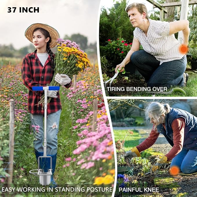 Updated Bulb Planter Long Handle for Digging, 5-in-1 Lawn and Garden Tool, Weeding, Soil Sampler, Transplanting, Sod Plugger Height Adjustable Bulb Transplanting