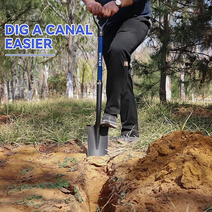 WIKER Spade Shovel,Sharp Shooter Shovel,Shovels for Digging,Planting,Trenching,Gardening,Drain Spade with Fiberglass Handle Heavy Duty,Blue,45 inches