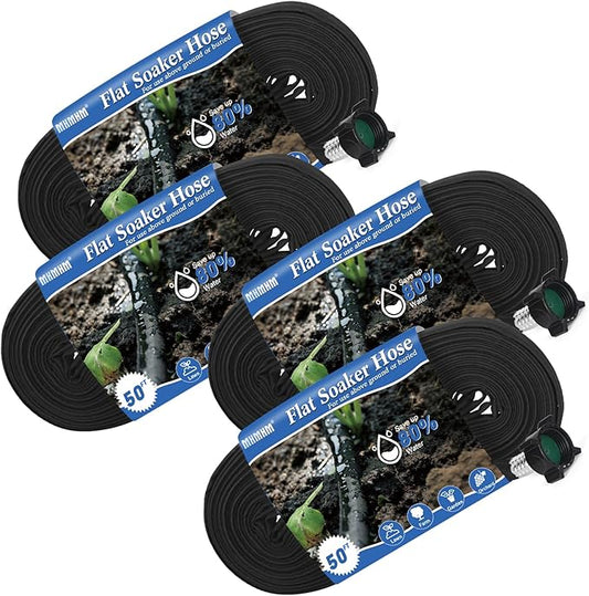 Flat Soaker Hose 50FT*4 Heavy Duty Double Layer Design Save 80% Water for Garden Lawn and Flower Bed Drip Irrigation (200FT)