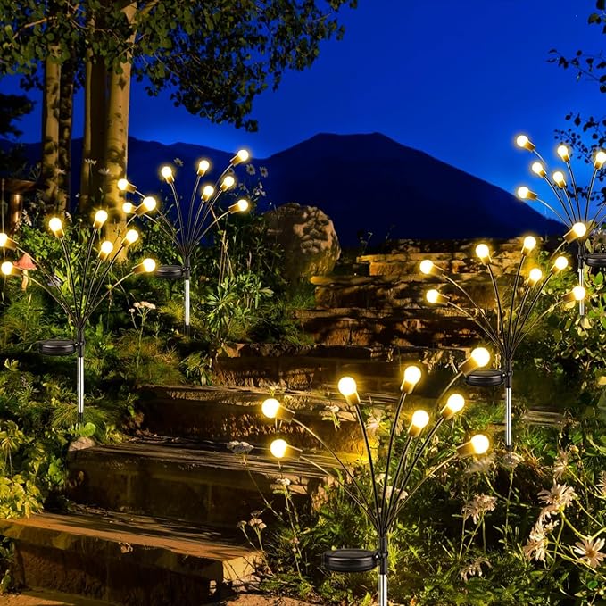 New Upgraded Solar Garden Lights, 8 Pack Solar Firefly Lights Outdoor, Solar Swaying Lights, Waterproof Solar Outdoor Fairy Lights for Yard Patio Pathway Wedding Decor (Warm White)