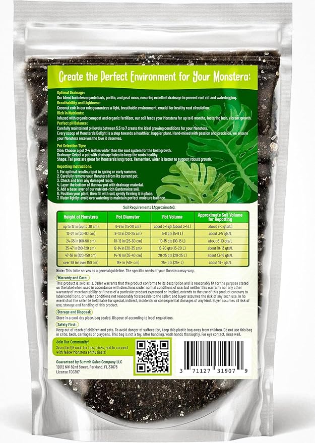 Monstera Potting Soil Mix – Organic, Fast-Draining, Chunky Soil with Coconut Coir & New Zealand Bark for Indoor Plants – Premium Fertilizer for Monstera Deliciosa, Albo & More (5 quarts)