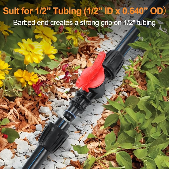 12 Pieces 1/2 Inch Drip Irrigation Valve Fittings, 1/2'' Barbed Shut Off Valve for 1/2 Inch Irrigation Tubing (1/2" ID x 0.640" OD) Anti-leak Straight Irrigation Parts for Garden System